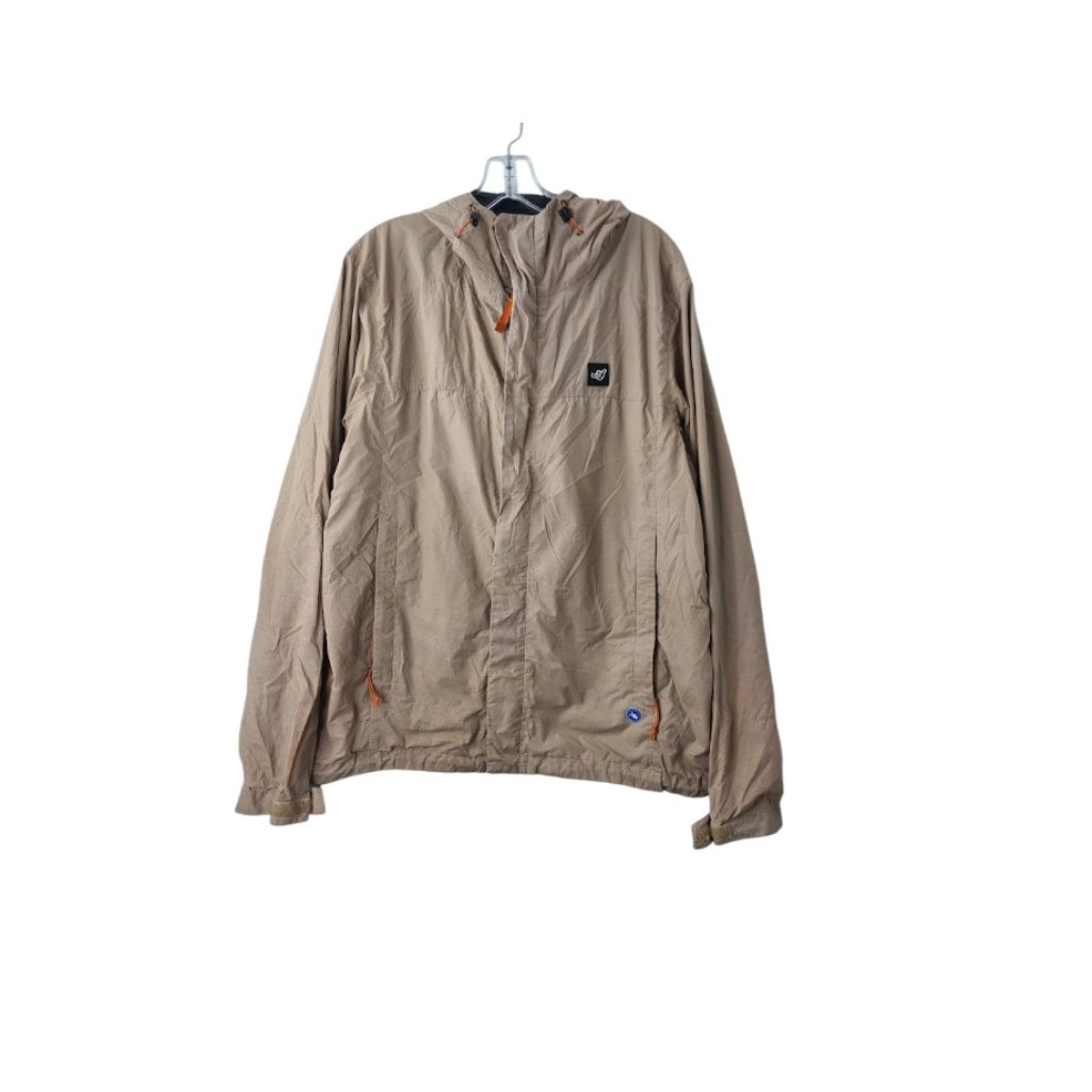 Dutch Bros Men's Tan Nylon Long Sleeve Hooded Windbreaker Jacket Size M